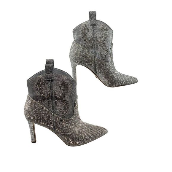 Gianni Bini Womens Silver Rhinestone Cowboy Boots 7.5 Stiletto Bling Glam Prom - Picture 8 of 13